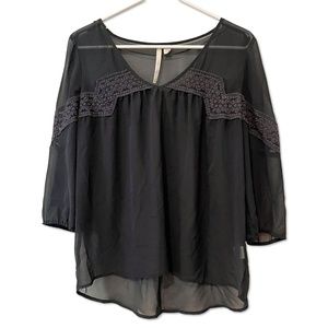 Lauren Conrad | Navy Sheer 3/4 Shirt | Size Small